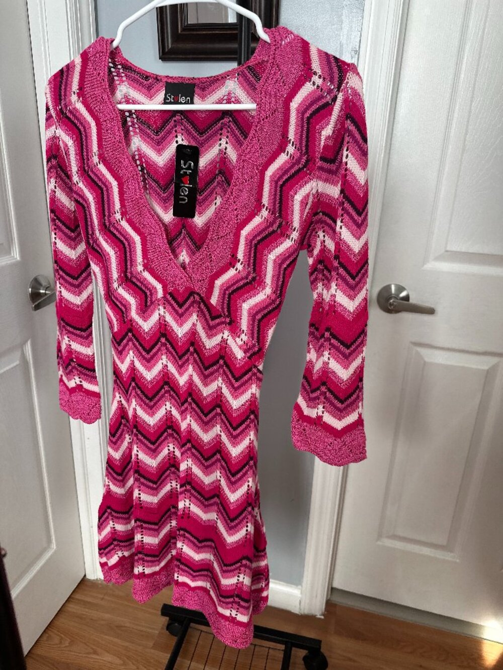 Knit Pink Sweater Dress with Chevron Pattern